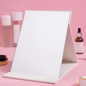 PU Leather Folding Makeup Mirror Table Mirror, Desktop Makeup Mirror,Travel Makeup Mirror,for Personal Office Travelling,Travel Makeup Mirror With Adjustable Stand,Folding Mirror,red Make-up mirror wi
