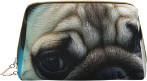puppys pug Print Travel Makeup Bag, Women's Large Capacity Makeup Bag, Waterproof Portable Bag, Open Flat Makeup Bag