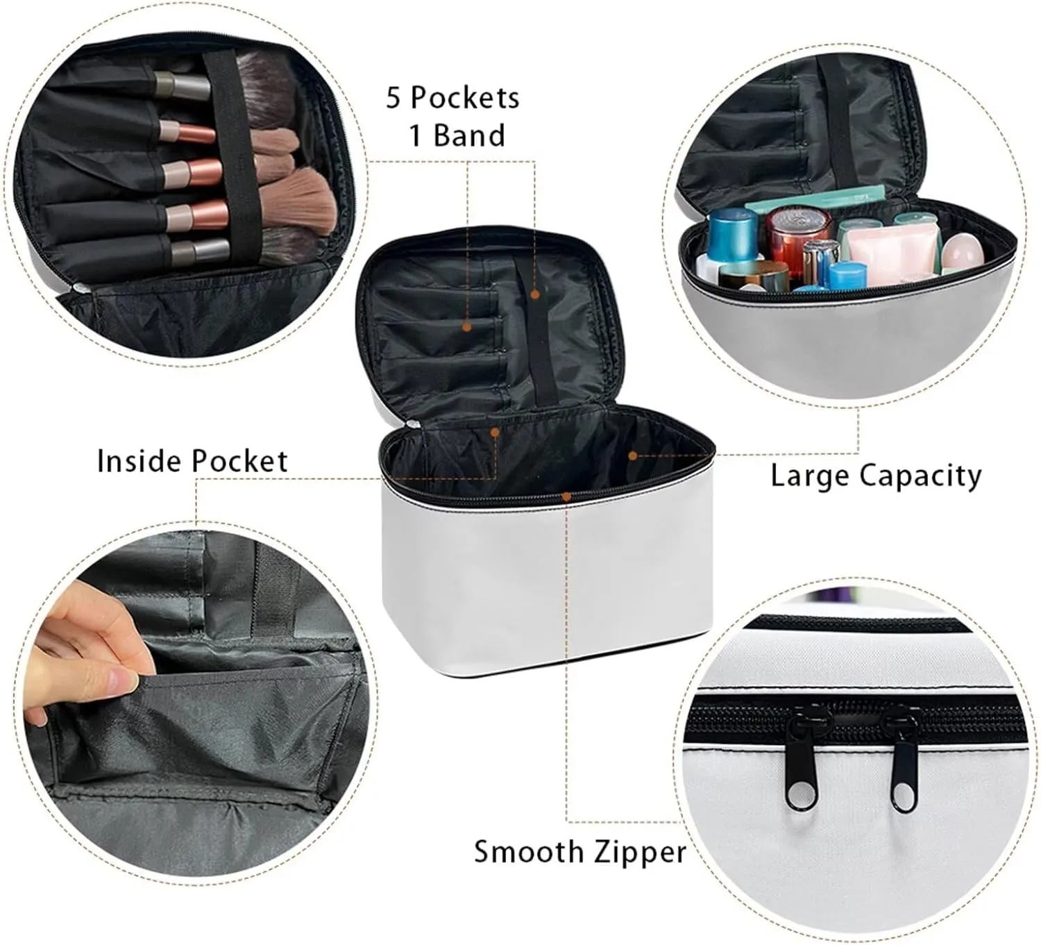 Purple Butterfly Travel Makeup Bag, Large Capacity Cosmetic Bag with Hidden Compartmen Lightweight Pu Leather Black Makeup Handbag