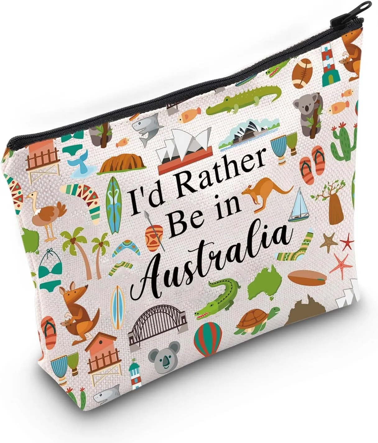 PWHAOO Australia Travel Traveling Gift I'd Rather Be in Australia Makeup Bag Australia Trip Vacation Cosmetic Bag Australia Souvenir Gift (Rather Be in Australia M)