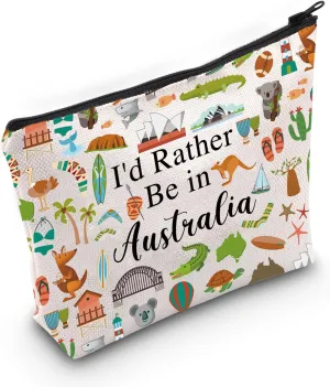 PWHAOO Australia Travel Traveling Gift I'd Rather Be in Australia Makeup Bag Australia Trip Vacation Cosmetic Bag Australia Souvenir Gift (Rather Be in Australia M)