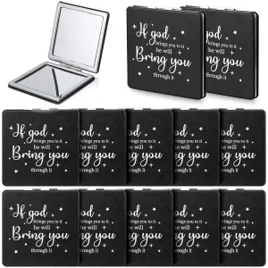 Qunclay 12 Pcs Christian Gifts for Women Bible Verse Mini Compact Makeup Mirror Inspirational Religious Gift for Sunday School Party Favors