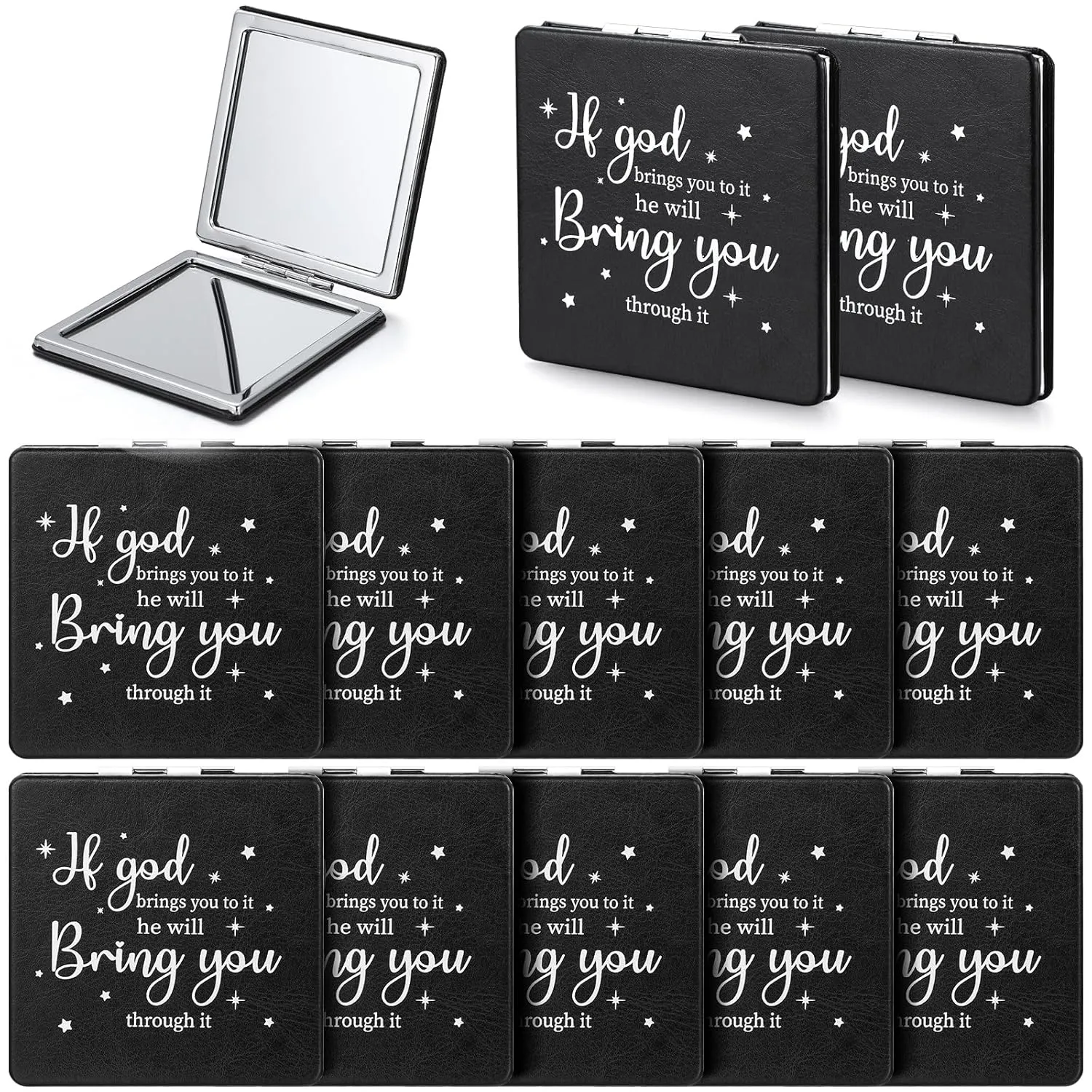 Qunclay 12 Pcs Christian Gifts for Women Bible Verse Mini Compact Makeup Mirror Inspirational Religious Gift for Sunday School Party Favors