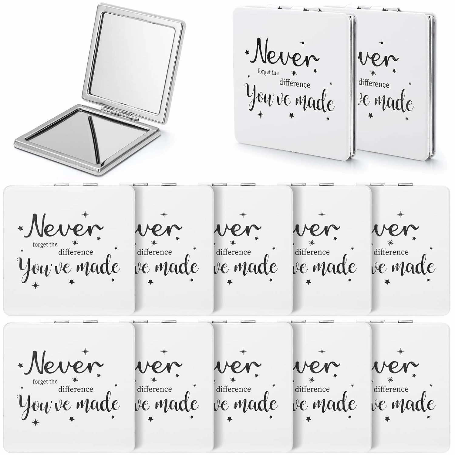Qunclay 12 Pcs Employee Appreciation Gifts, Mini Compact Mirror for Women Inspirational Makeup Mirror Favors for Graduation Students Teachers Volunteer Nurse