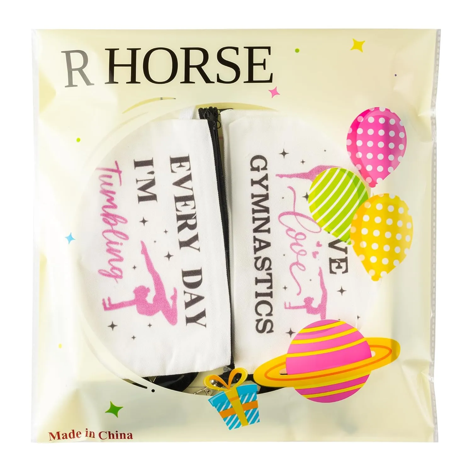 R HORSE 9Pcs Gymnastics Makeup Bag Inspirational Gifts for Women Girls, Ladies Canvas Cosmetic Toiletry Pouch Bag Organizer Christmas Birthday Gifts for Gymnastics Team Player Lover Friend