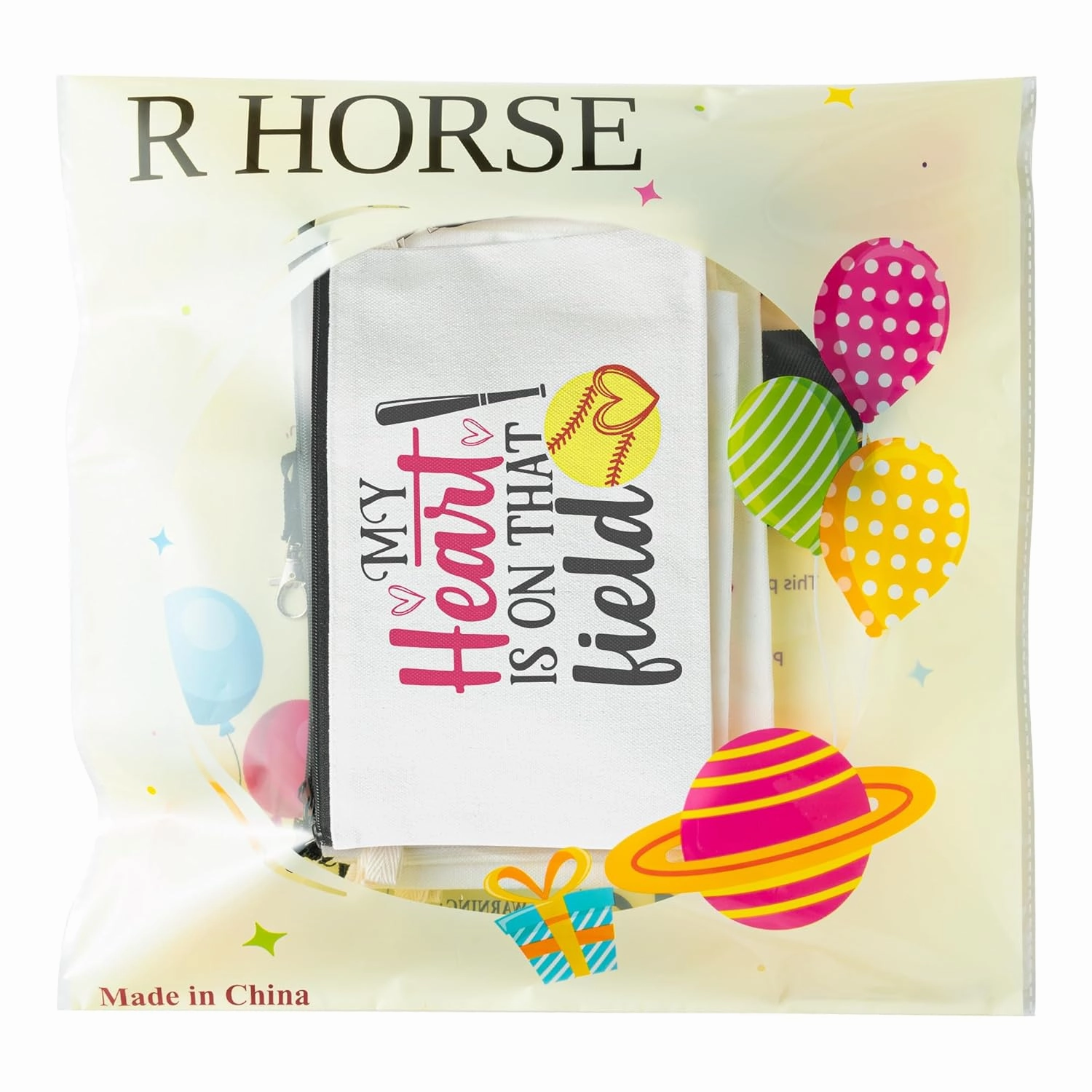 R HORSE 9Pcs Softball Makeup Bag Inspirational Gifts for Women Girls, Canvas Cosmetic Toiletry Pouch Bag Christmas Birthday Gifts for Softball Team Player Lover Fan