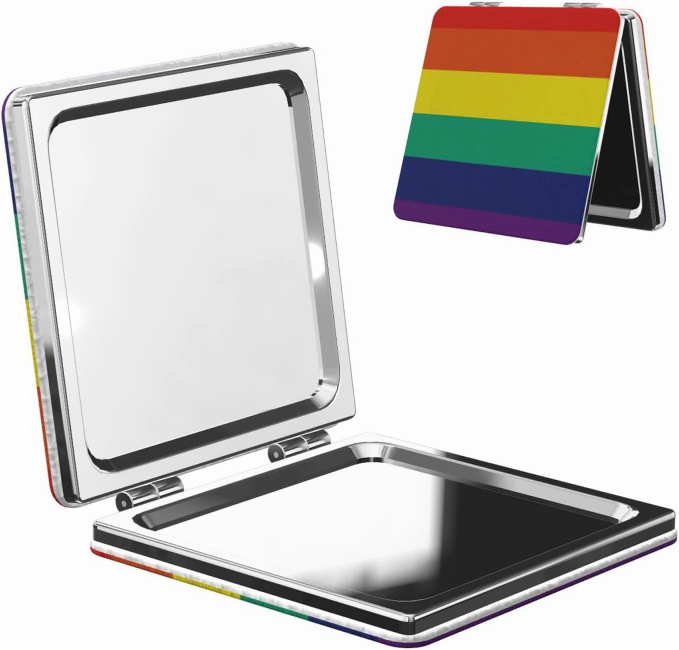 Rainbow Stripes Colorful Geomrtric Women Mini Cosmetic Mirror Folding Portable Pocket Makeup Mirror