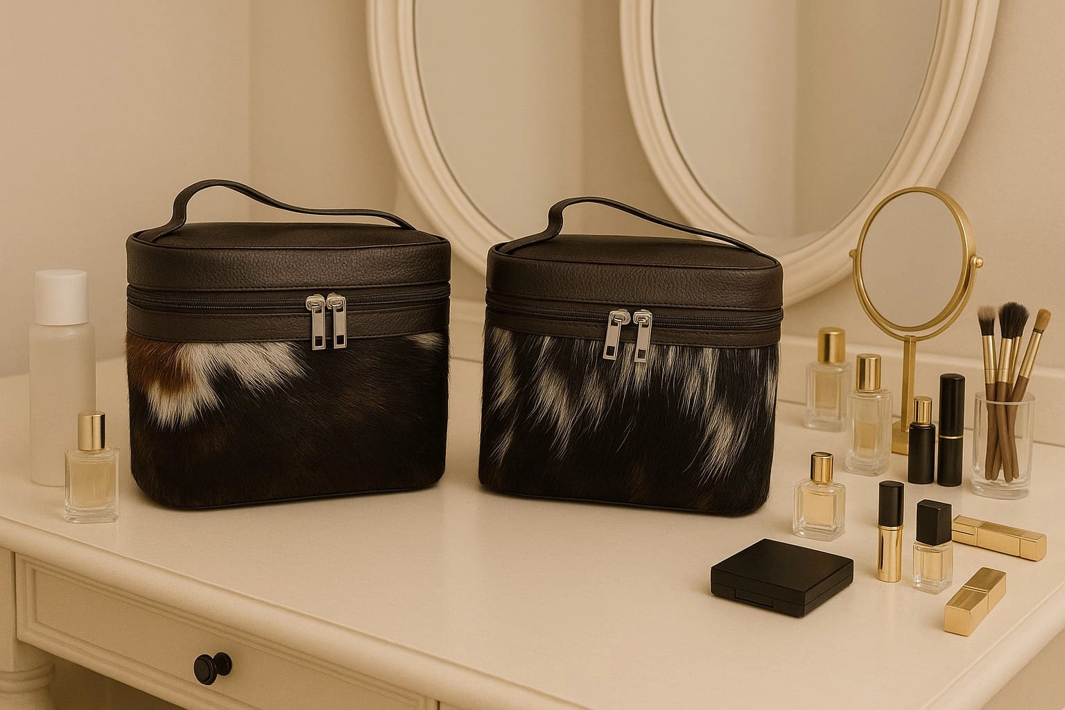 Real Cowhide Beauty Box | Handmade Cowhide Makeup Box