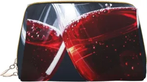 Red Wine Glass Cheers Print Travel Makeup Bag, Women's Large Capacity Makeup Bag, Waterproof Portable Bag, Open Flat Makeup Bag