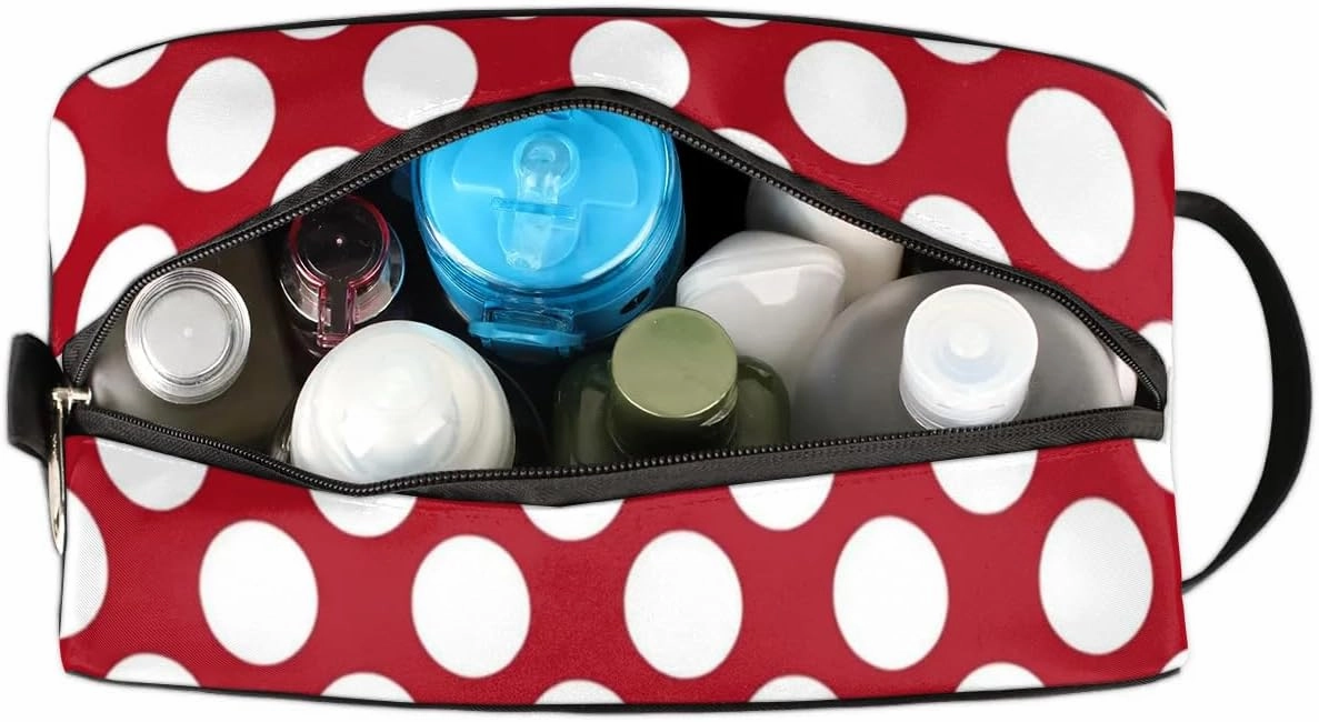 Red Dots Toiletry Bag for Women Girl,Travel Cosmetic Bag,Hanging Makeup Bag,Approved Hygiene Bag Waterproof Dopp Kit Organizer for Toiletries Shower Bathroom Carry-on Accessories Gifts