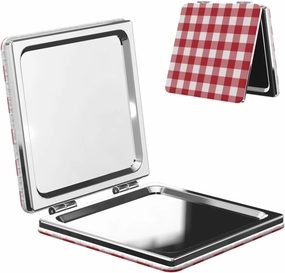 Red White Buffalo Check Plaid Women Small Makeup Mirror Portable Pocket Cosmetic Mirror for Travel