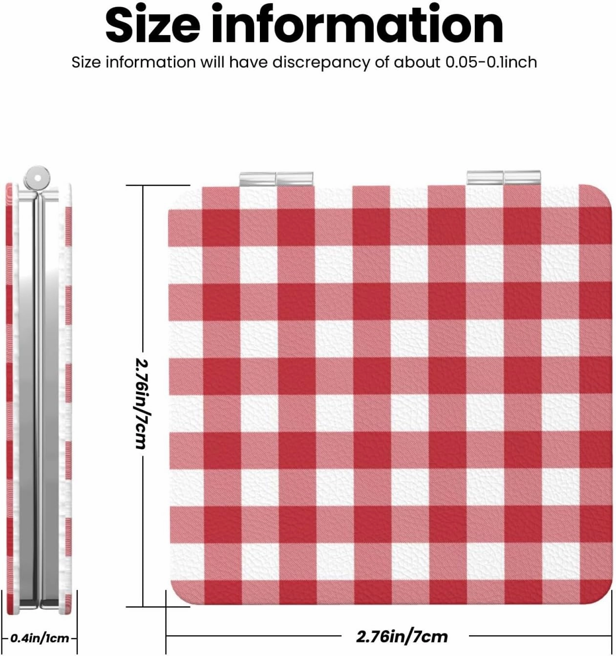 Red White Buffalo Check Plaid Women Small Makeup Mirror Portable Pocket Cosmetic Mirror for Travel
