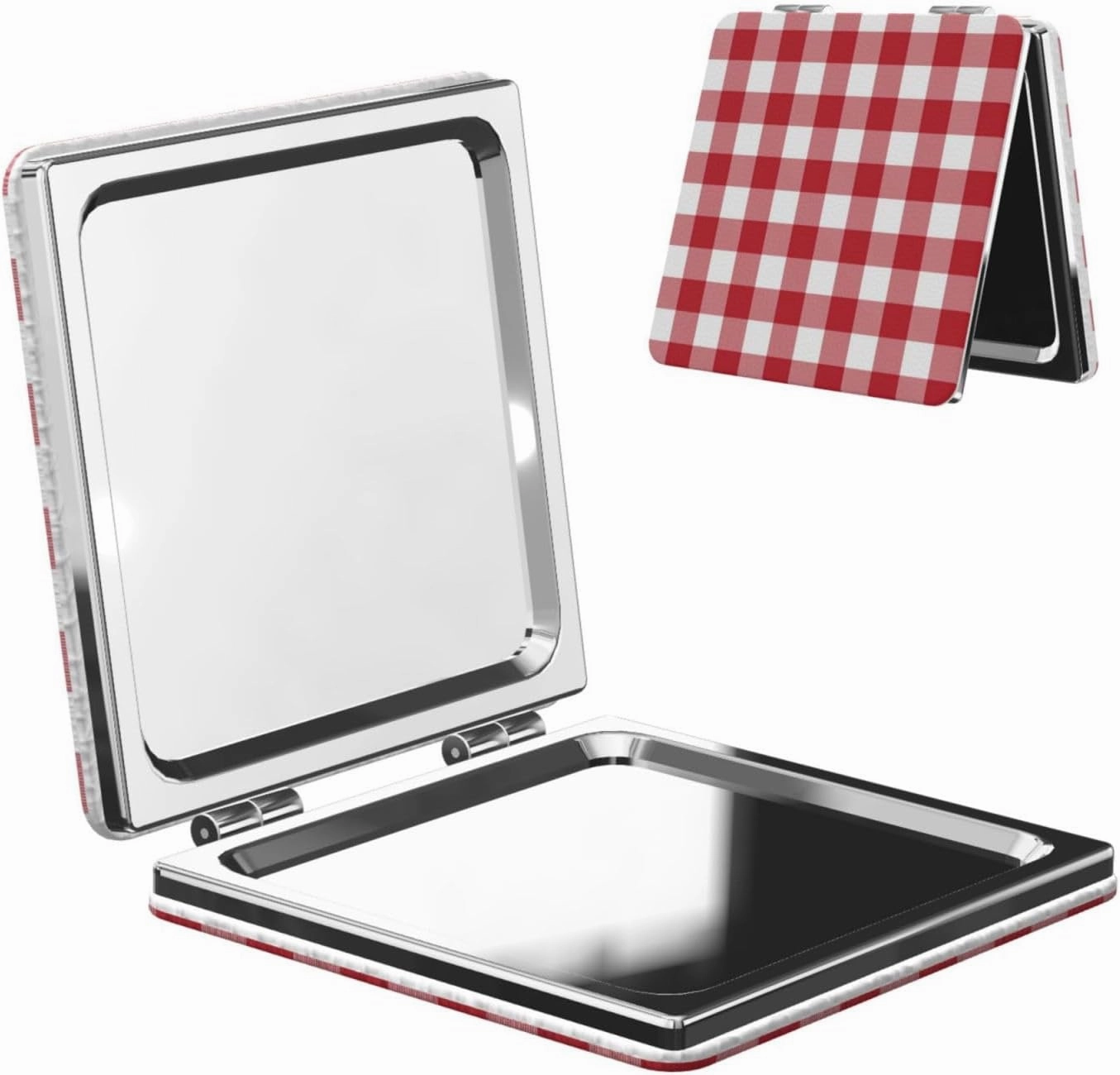 Red White Buffalo Check Plaid Women Small Makeup Mirror Portable Pocket Cosmetic Mirror for Travel