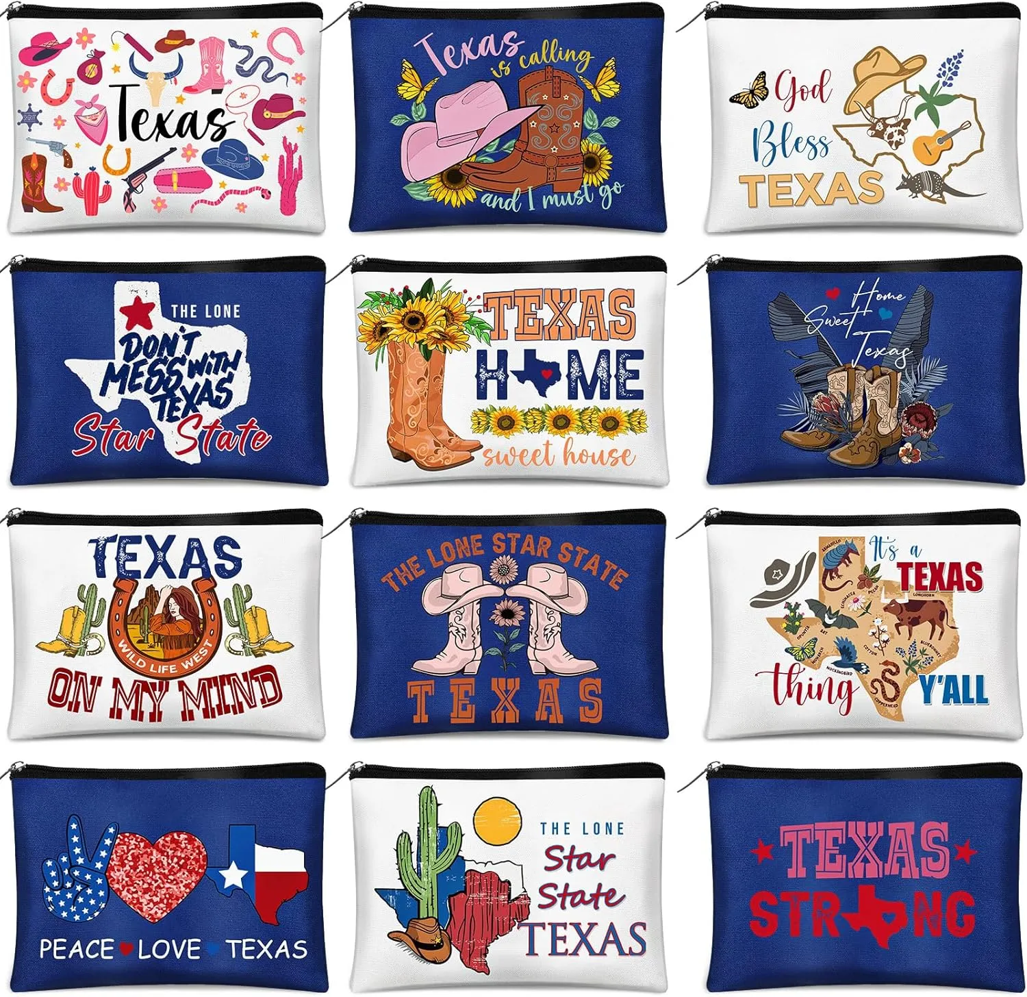 Reginary 12 Pcs City Souvenir Gifts Texas State Gifts Chicago City Souvenirs California Makeup Bag Zippered Bag Cosmetic Bag for Women Traveler Souvenirs