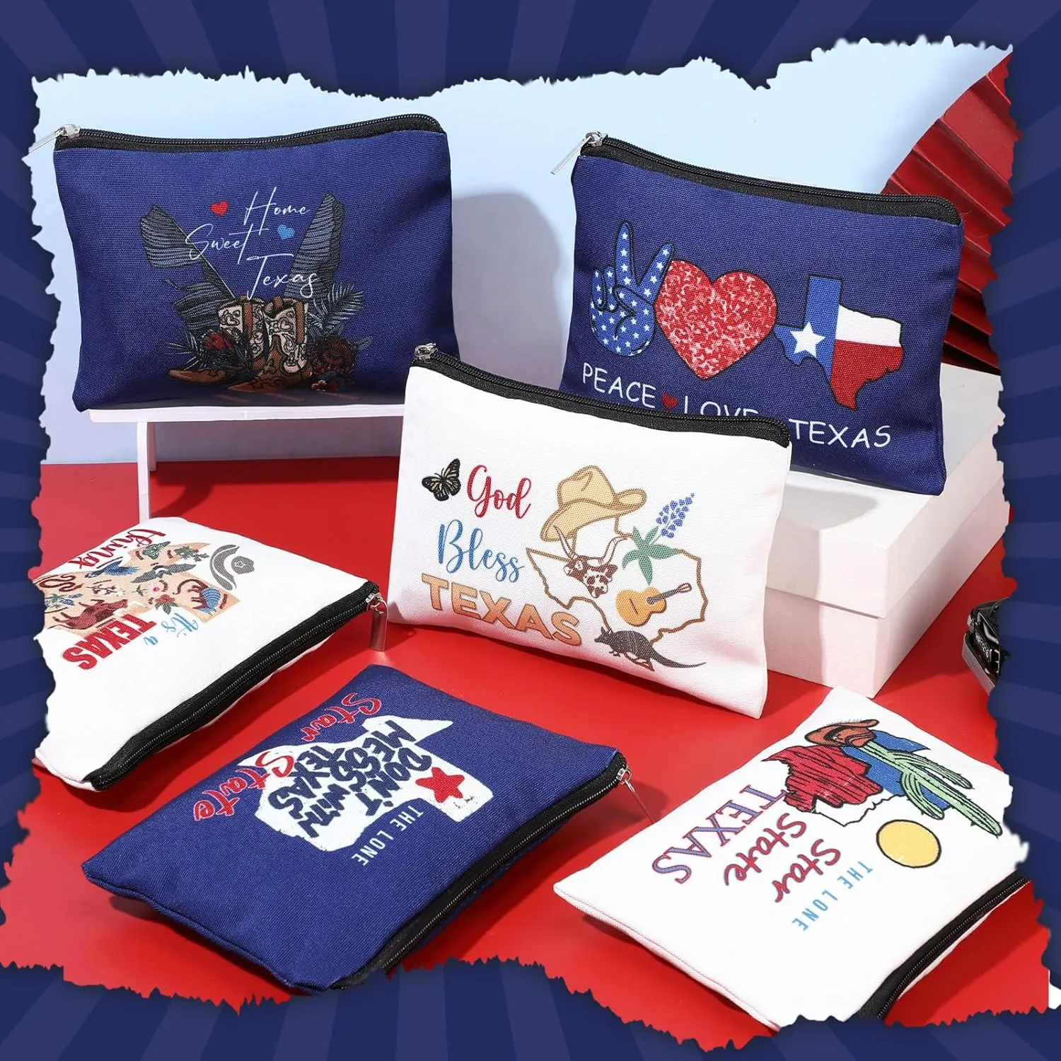 Reginary 12 Pcs City Souvenir Gifts Texas State Gifts Chicago City Souvenirs California Makeup Bag Zippered Bag Cosmetic Bag for Women Traveler Souvenirs