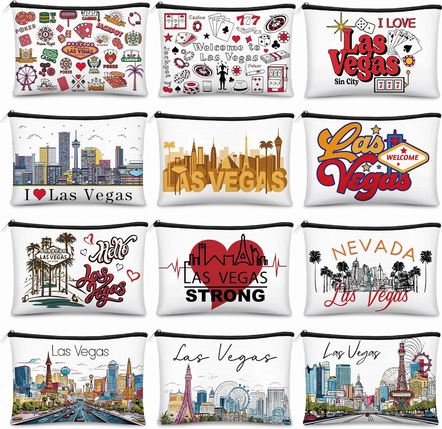 Reginary 12 Pcs City Souvenir Gifts Texas State Gifts Chicago City Souvenirs California Makeup Bag Zippered Bag Cosmetic Bag for Women Traveler Souvenirs(Las Vegas)