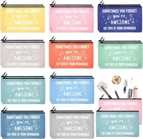 Reginary 20 Pcs Canvas Cosmetic Bag Inspirational Quotes Makeup Bags with Zipper Encouragement Travel Toiletry Pouch Appreciation Gift for Women,7 x 4.3 Inch(Macaron Color,Sometimes You Forget)