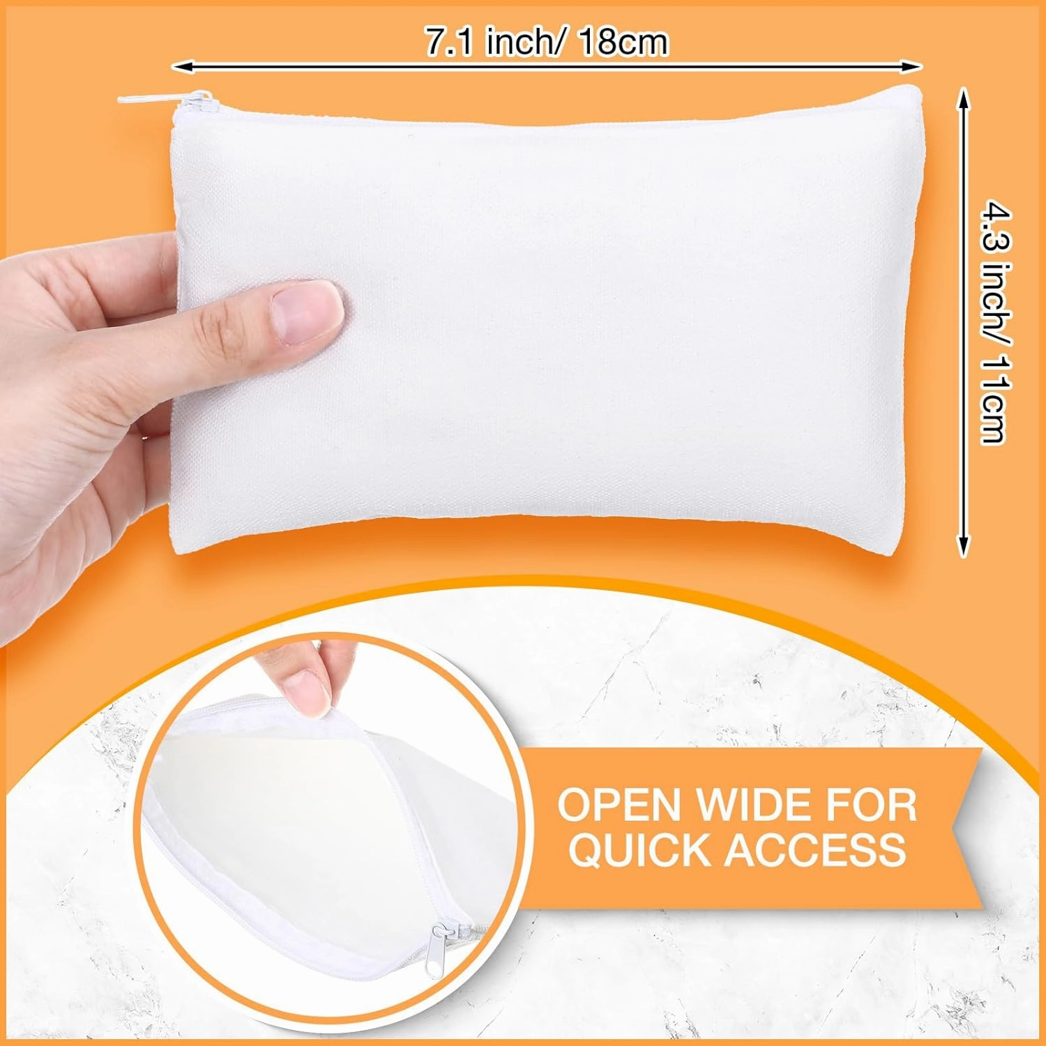 Reginary 80 Pack Canvas Zipper Makeup Bags Bulk Pencil Pouches Blank DIY Craft Canvas Cosmetic Bag Pouch with Zipper for Makeup Cosmetic Toiletry Stationary Storage (All White)