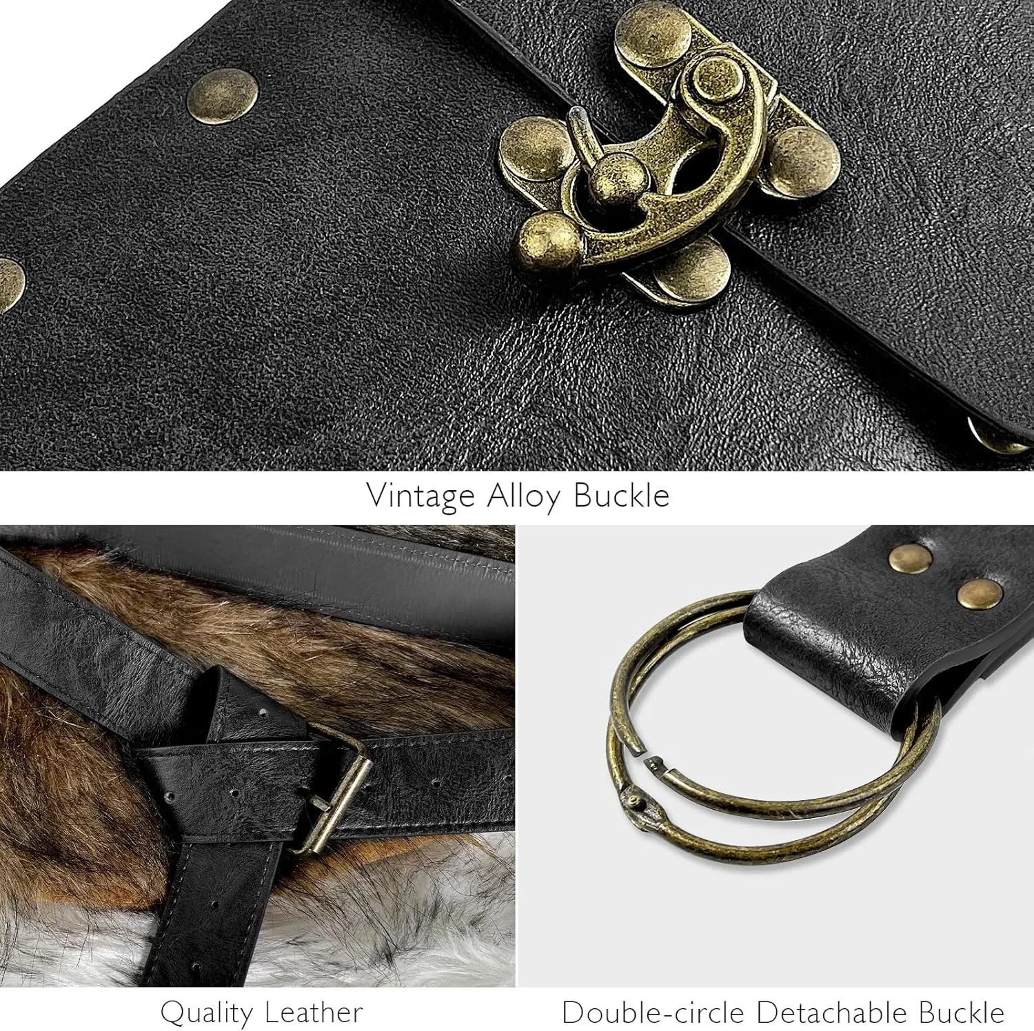 Renaissance Belt Pouch Waist Bag Steampunk Pouch Medieval Leather Belt Skirt Hikes Set, Retro Renaissance Accessories for LARP Cosplay Costume Christmas Gifts (2Pouch-Black)