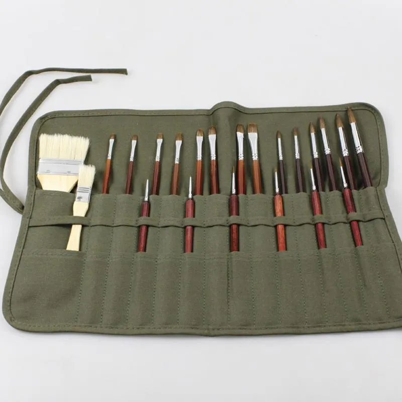 Roll Up Paint Brush Holder Canvas Bag Draw Storage Case Organizer Artist Army