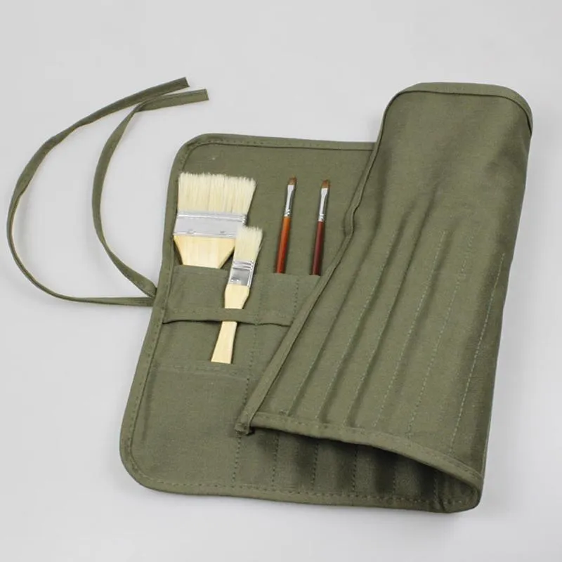 Roll Up Paint Brush Holder Canvas Bag Draw Storage Case Organizer Artist Army