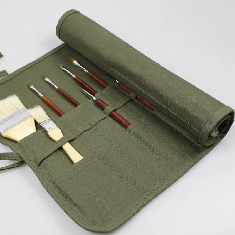 Roll Up Paint Brush Holder Canvas Bag Draw Storage Case Organizer Artist Army