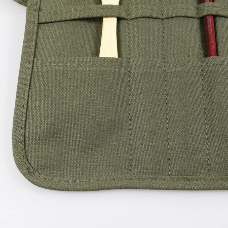 Roll Up Paint Brush Holder Canvas Bag Draw Storage Case Organizer Artist Army