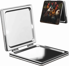 Rooster Family Portfolio Makeup Mirror Portable Folding Mini Mirror Double Sided Travel Makeup Mirror Square Handheld Pocket Mirror