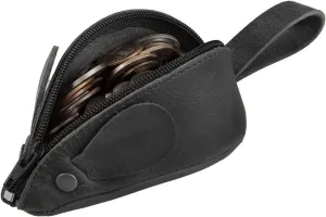 Rustic Leather Mouse Coin Purse Change Pouch Holder Cute Design YKK Zipper Handmade By Nabob Leather (Rustic Black)