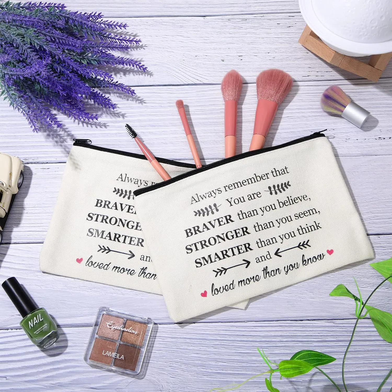 Saintrygo 10 Pieces Inspirational Cosmetic Bag for Girls Women Makeup Bag Encouragement Birthday Friendship Gifts for Nurse Teacher Canvas Travel Organizer Pouch