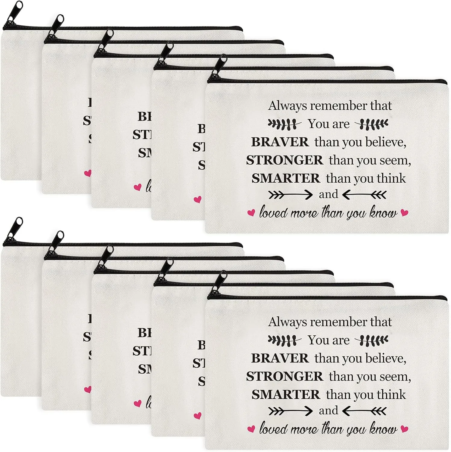Saintrygo 10 Pieces Inspirational Cosmetic Bag for Girls Women Makeup Bag Encouragement Birthday Friendship Gifts for Nurse Teacher Canvas Travel Organizer Pouch