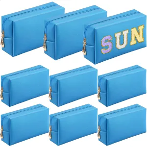 Sanwuta 9 Pcs Makeup Bags PU Double Zippers Cosmetic Bag Makeup Toiletry Pouch Bulk Portable Travel Organizers Case for Women Bachelorette Party End of the Year Graduation Gift(Blue)