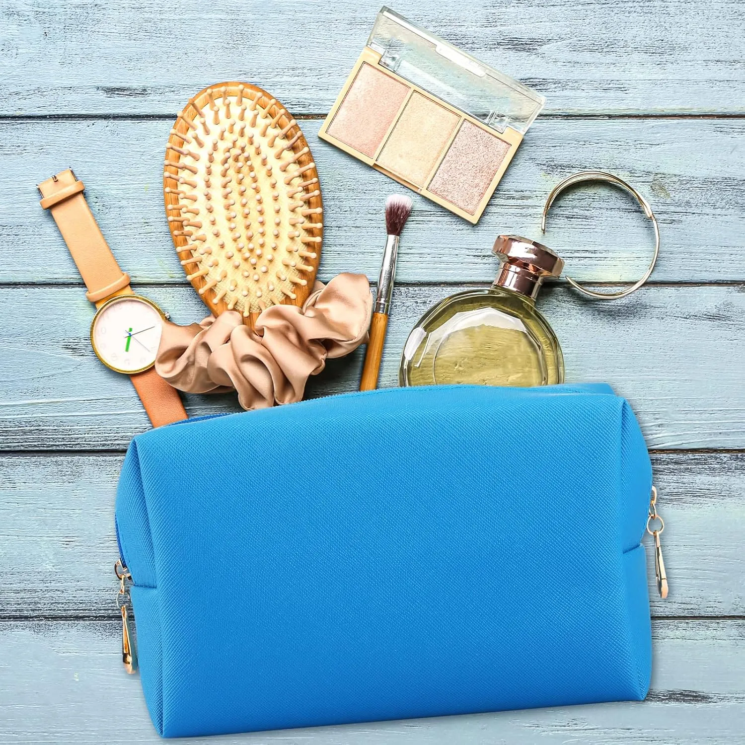 Sanwuta 9 Pcs Makeup Bags PU Double Zippers Cosmetic Bag Makeup Toiletry Pouch Bulk Portable Travel Organizers Case for Women Bachelorette Party End of the Year Graduation Gift(Blue)