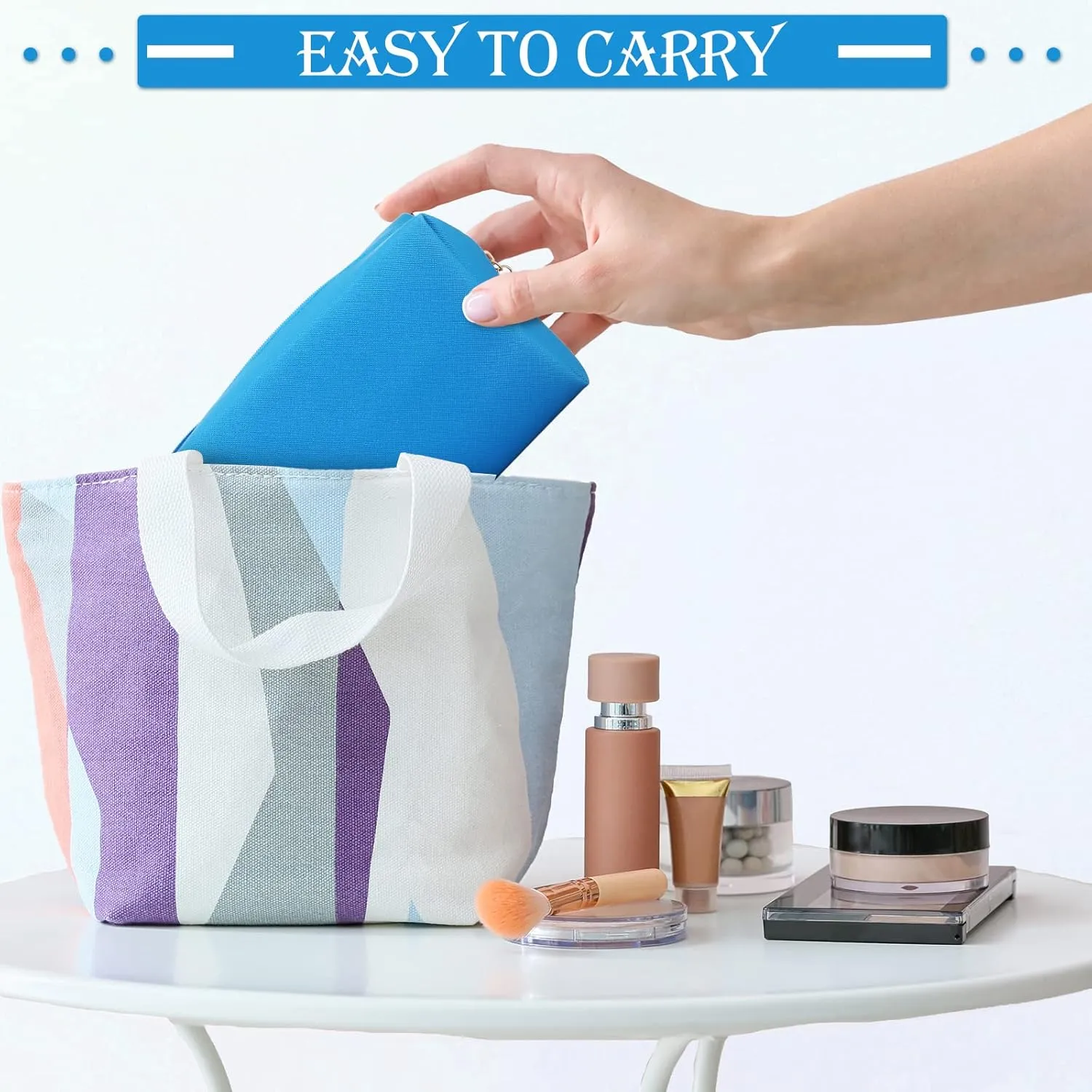 Sanwuta 9 Pcs Makeup Bags PU Double Zippers Cosmetic Bag Makeup Toiletry Pouch Bulk Portable Travel Organizers Case for Women Bachelorette Party End of the Year Graduation Gift(Blue)