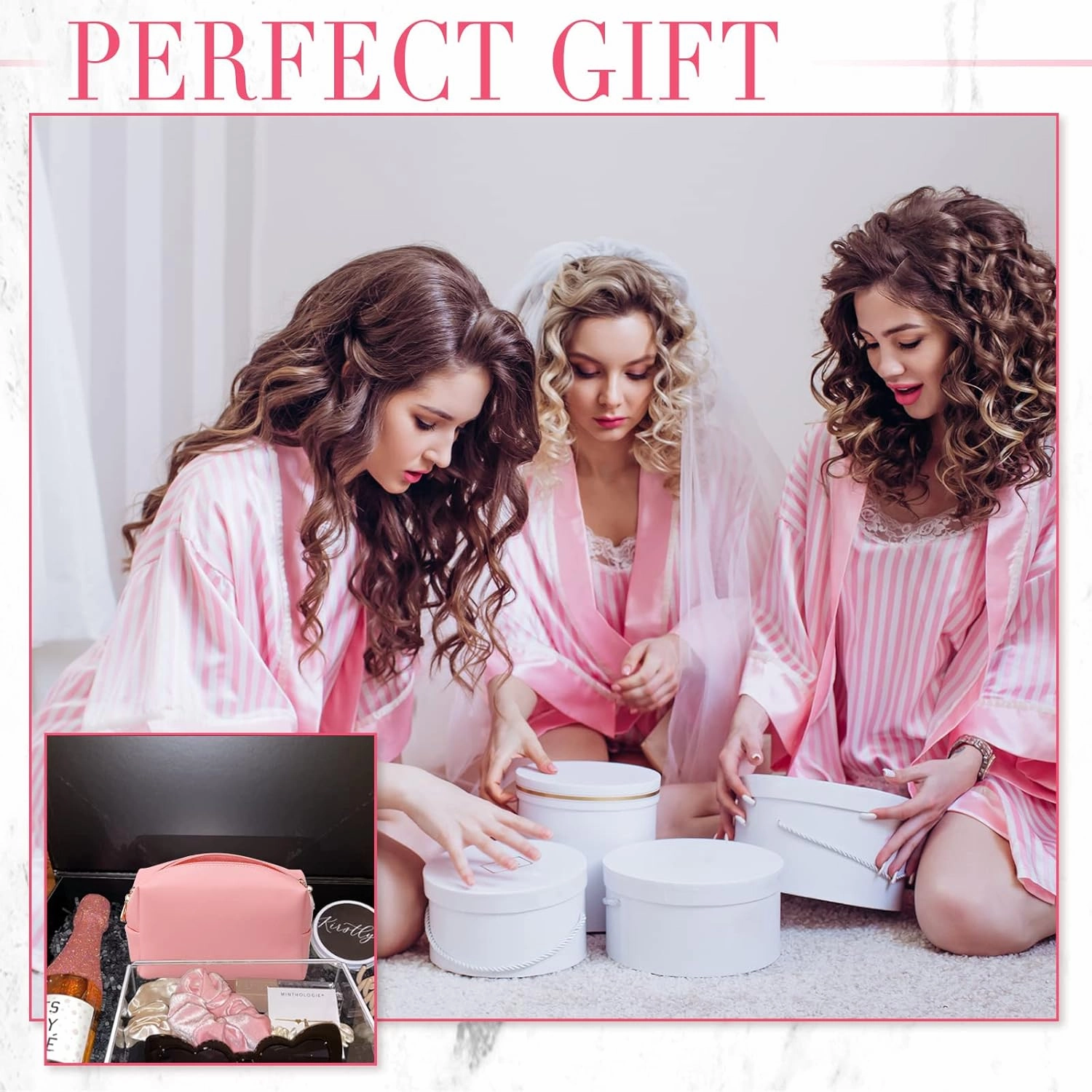 Sanwuta 9 Pcs Makeup Bags PU Double Zippers Cosmetic Bag Makeup Toiletry Pouch Bulk Portable Travel Organizers Case for Women Bachelorette Party End of the Year Graduation Gift(Pink)
