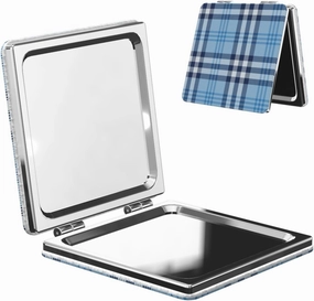 Scottish Blue White Plaid Tartan Women Small Pocket Makeup Mirror Compact Portable Folding Handheld Makeup Mirror