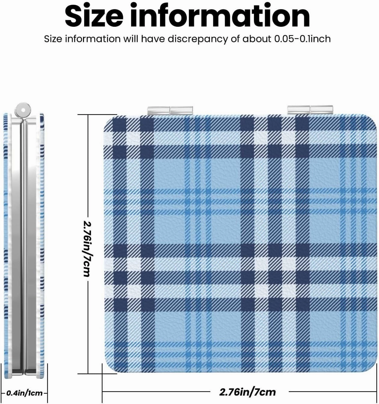 Scottish Blue White Plaid Tartan Women Small Pocket Makeup Mirror Compact Portable Folding Handheld Makeup Mirror