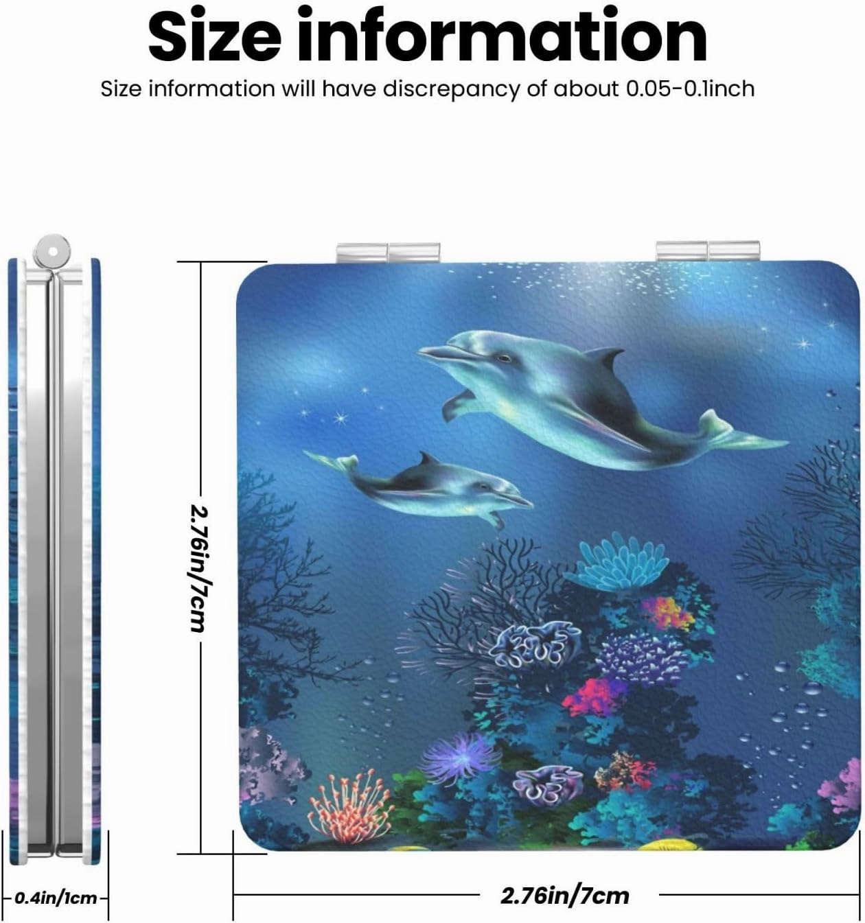 Sea Ocean Dolphin Coral Women Small Pocket Mirror Travel Cosmetic Mirror Folding Handheld Makeup Mirror