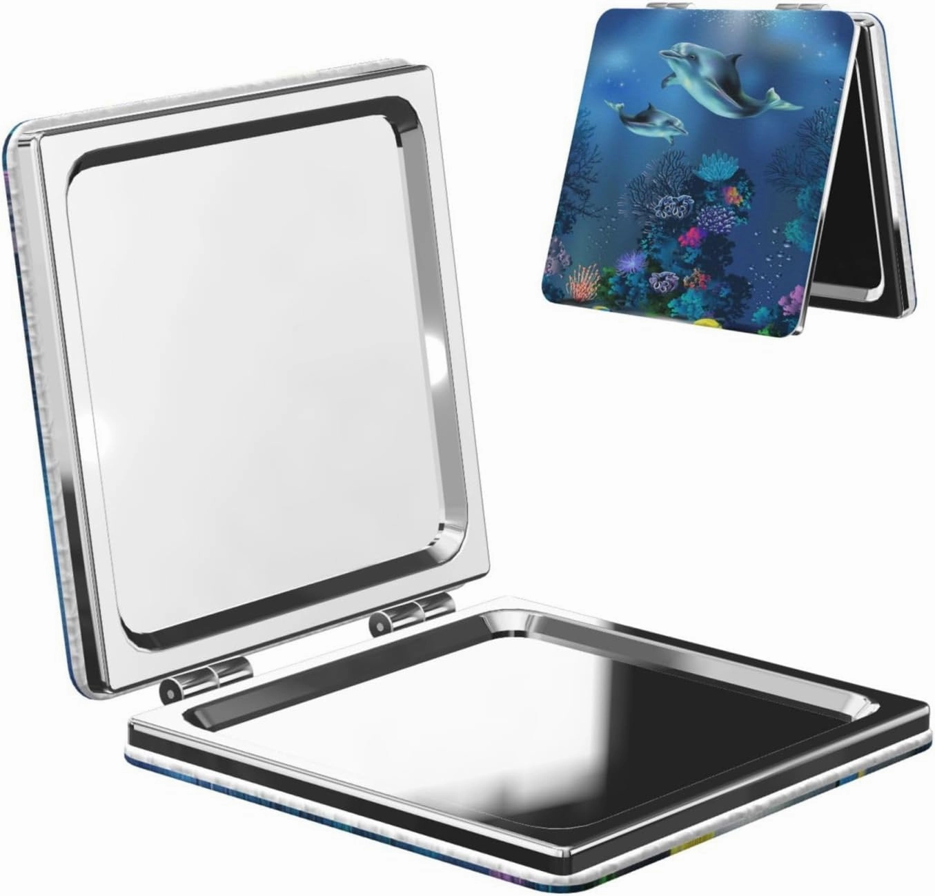 Sea Ocean Dolphin Coral Women Small Pocket Mirror Travel Cosmetic Mirror Folding Handheld Makeup Mirror