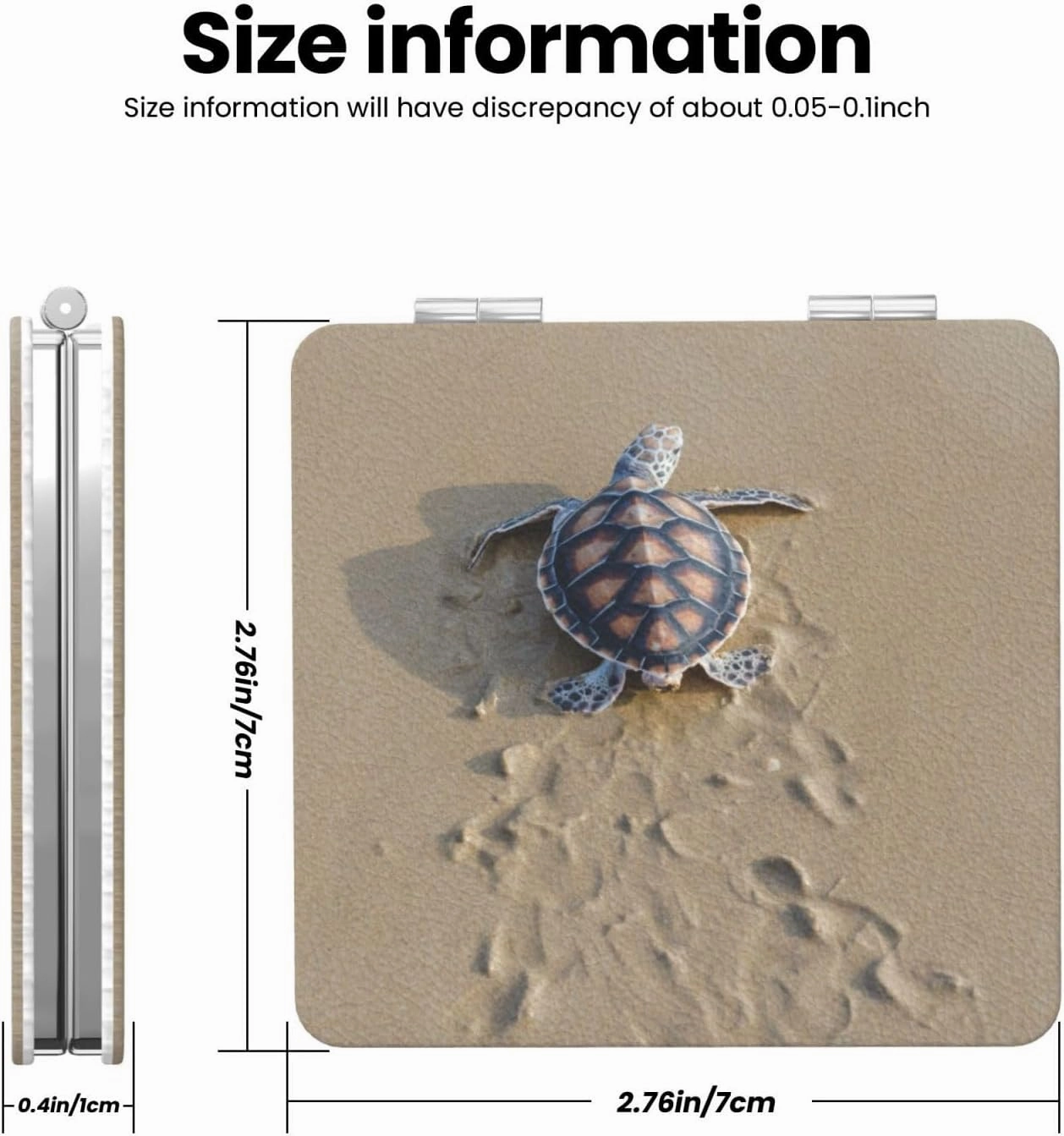 Sea Turtle Sand Beach Women Small Pocket Mirror Travel Cosmetic Mirror Folding Handheld Makeup Mirror