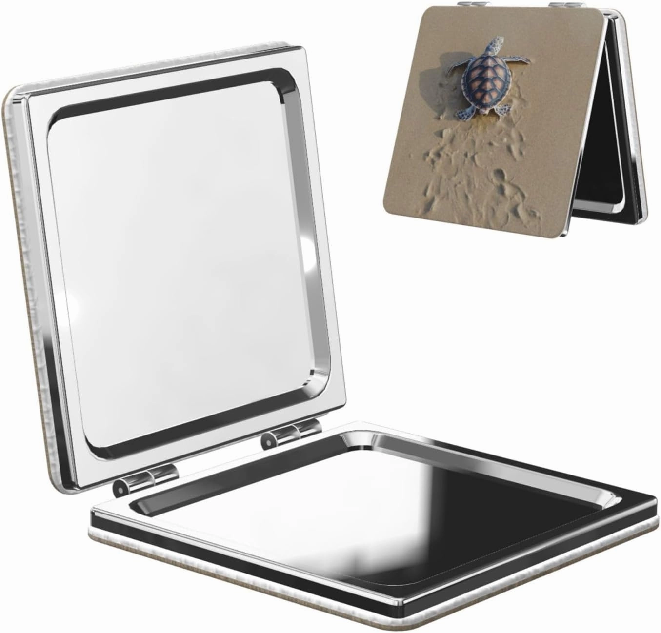 Sea Turtle Sand Beach Women Small Pocket Mirror Travel Cosmetic Mirror Folding Handheld Makeup Mirror