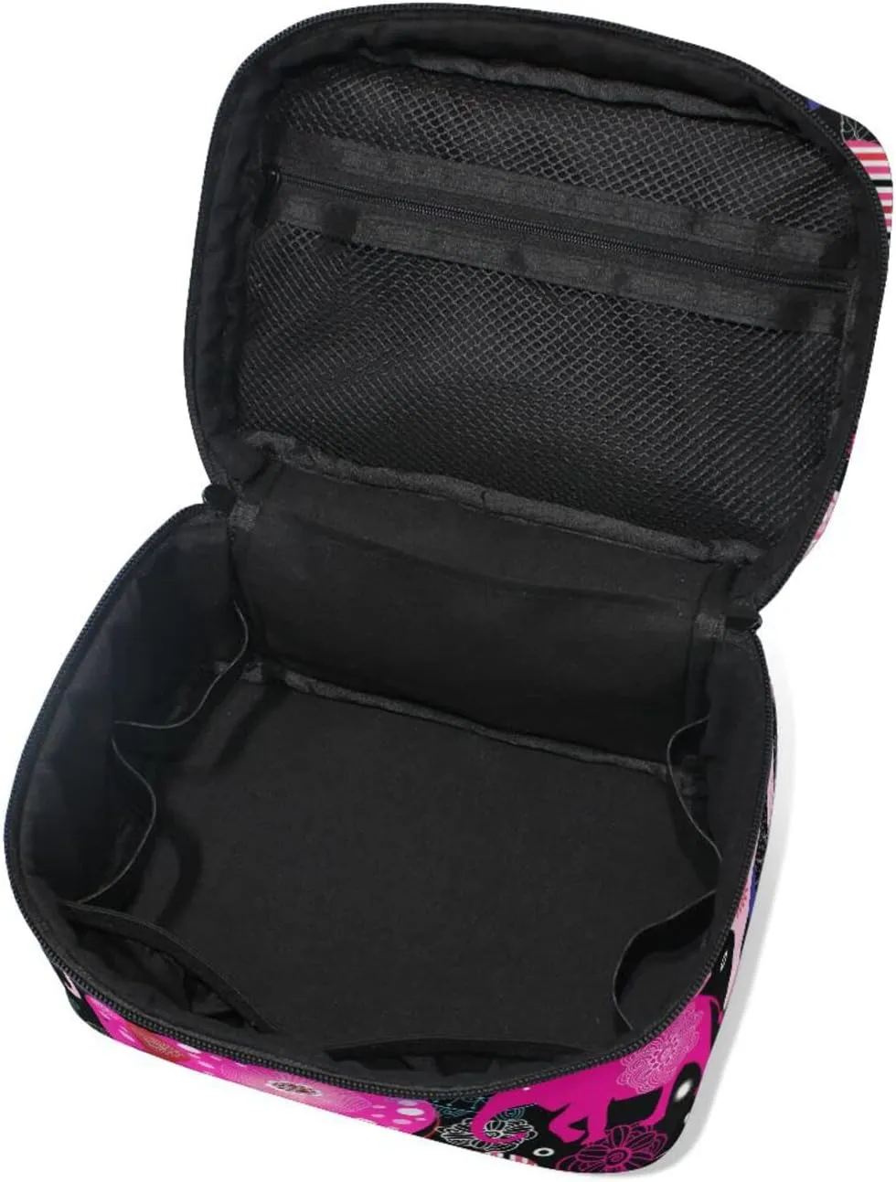 Seamless Bright Colorful Pink Elephants Leaves Flowers on Dark Beauty Cosmetic with Zipper Brush Portable Storage Bag, Fashion printing Toiletry, Durable Travel Organizer Tote Unisex Gifts
