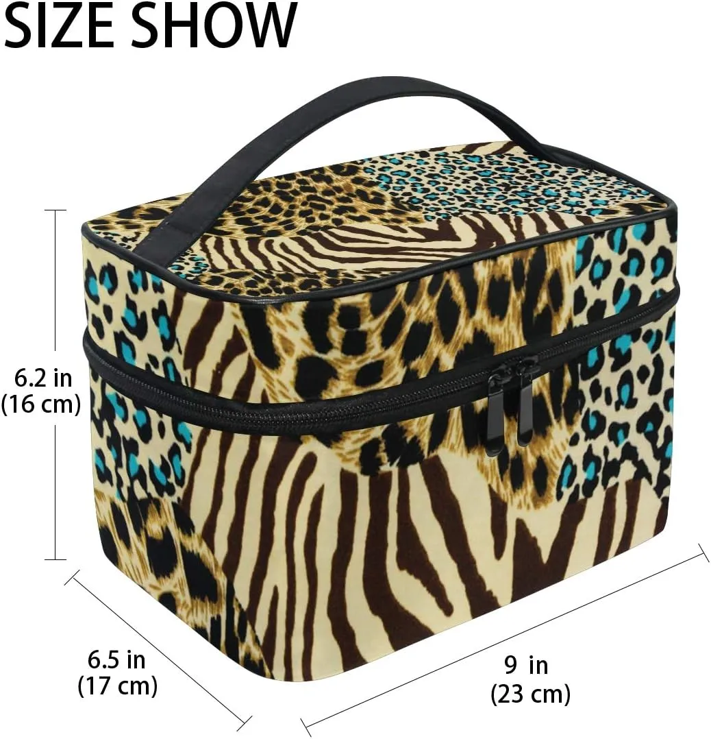 senya Cosmetic Bag Animal Print Zebra Leopard Travel Makeup Organizer Bag Portable Train Case for Women Girls