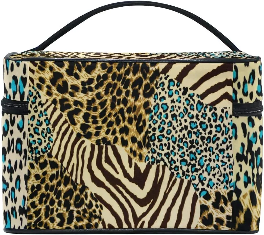 senya Cosmetic Bag Animal Print Zebra Leopard Travel Makeup Organizer Bag Portable Train Case for Women Girls