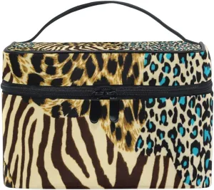senya Cosmetic Bag Animal Print Zebra Leopard Travel Makeup Organizer Bag Portable Train Case for Women Girls