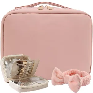 Set Patient Travel Makeup Bag,Multi-Compartment Toiletry Cosmetics Bag,Set Patient Cosmetic Bag,Setpatient Multi Compartment Cosmetic Bag for Women (Pink)