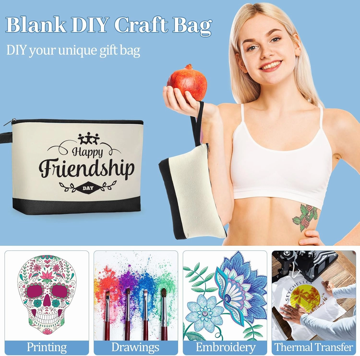 Silkfly 30 Pcs Canvas Makeup Bags Bulk Pencil Case Cotton Cosmetic Pouch with Zipper Bottom Blank Inspirational Travel Pouch Multi Purpose Toiletry Bags for Women (Black, Beige,Simple)