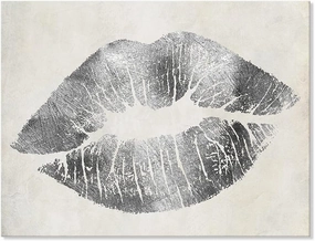 Silver Lip Wall Decor Lips Canvas Wall Art Glam Home Decor Framed Lip Painting Wall Picture for Bedroom Bathroom Makeup Room Wall Decoration 24x18Inch