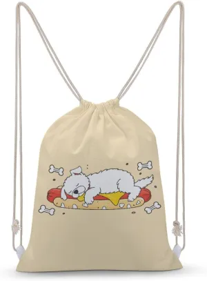 Sleeping Dog Hot Dog Drawstring Backpack Canvas Draw String Back Bag Sackpack Sport Daypack for Travel Gym Shopping