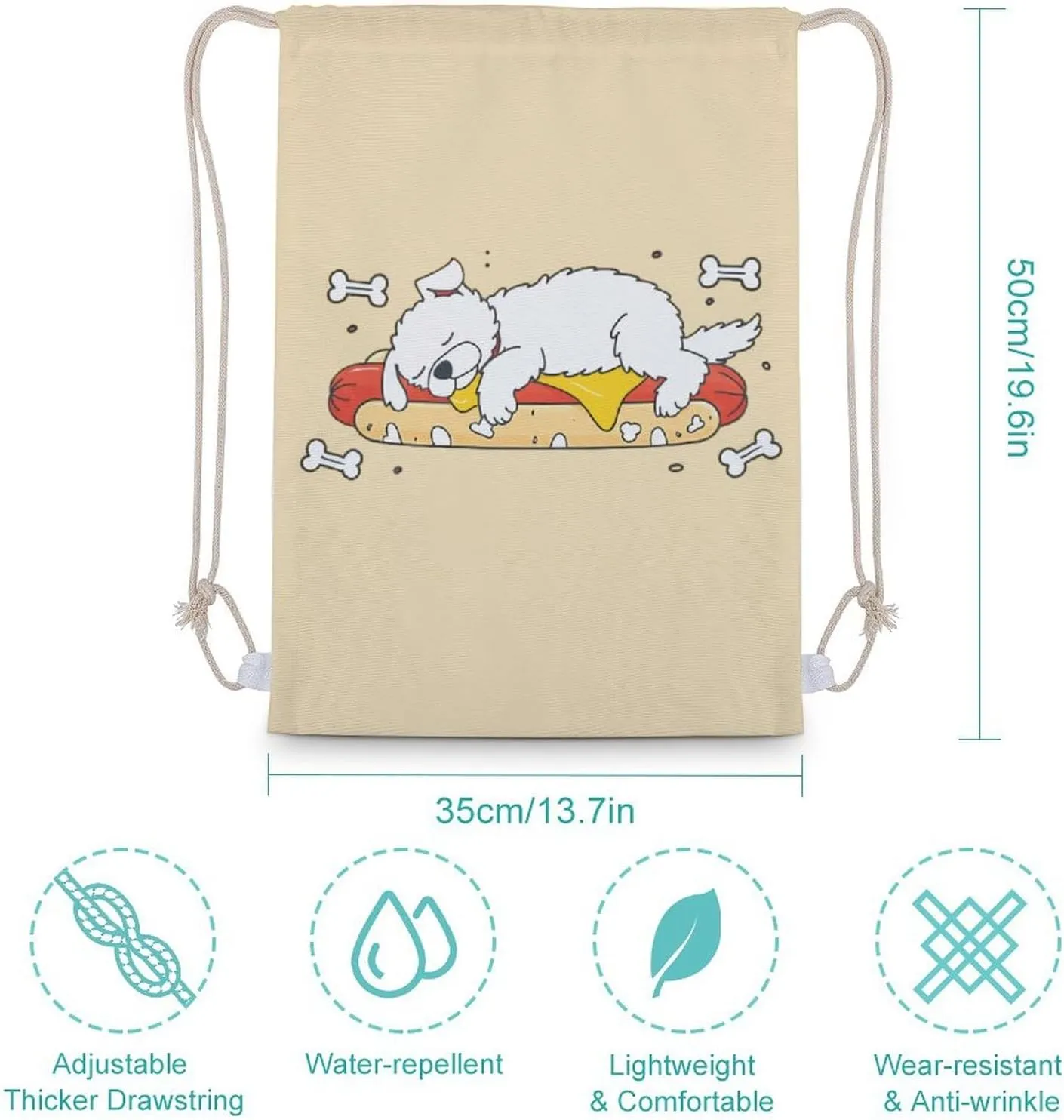 Sleeping Dog Hot Dog Drawstring Backpack Canvas Draw String Back Bag Sackpack Sport Daypack for Travel Gym Shopping